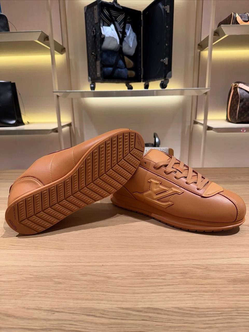 Louis Vuitton Tan Yellow Stitching Leather Sneakers For Men view 5