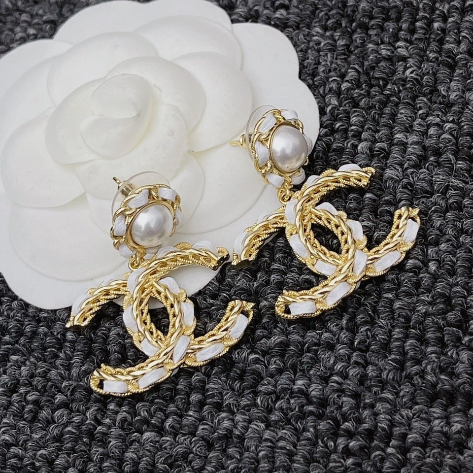Chanel White Leather And Gold Metal Earrings view 6