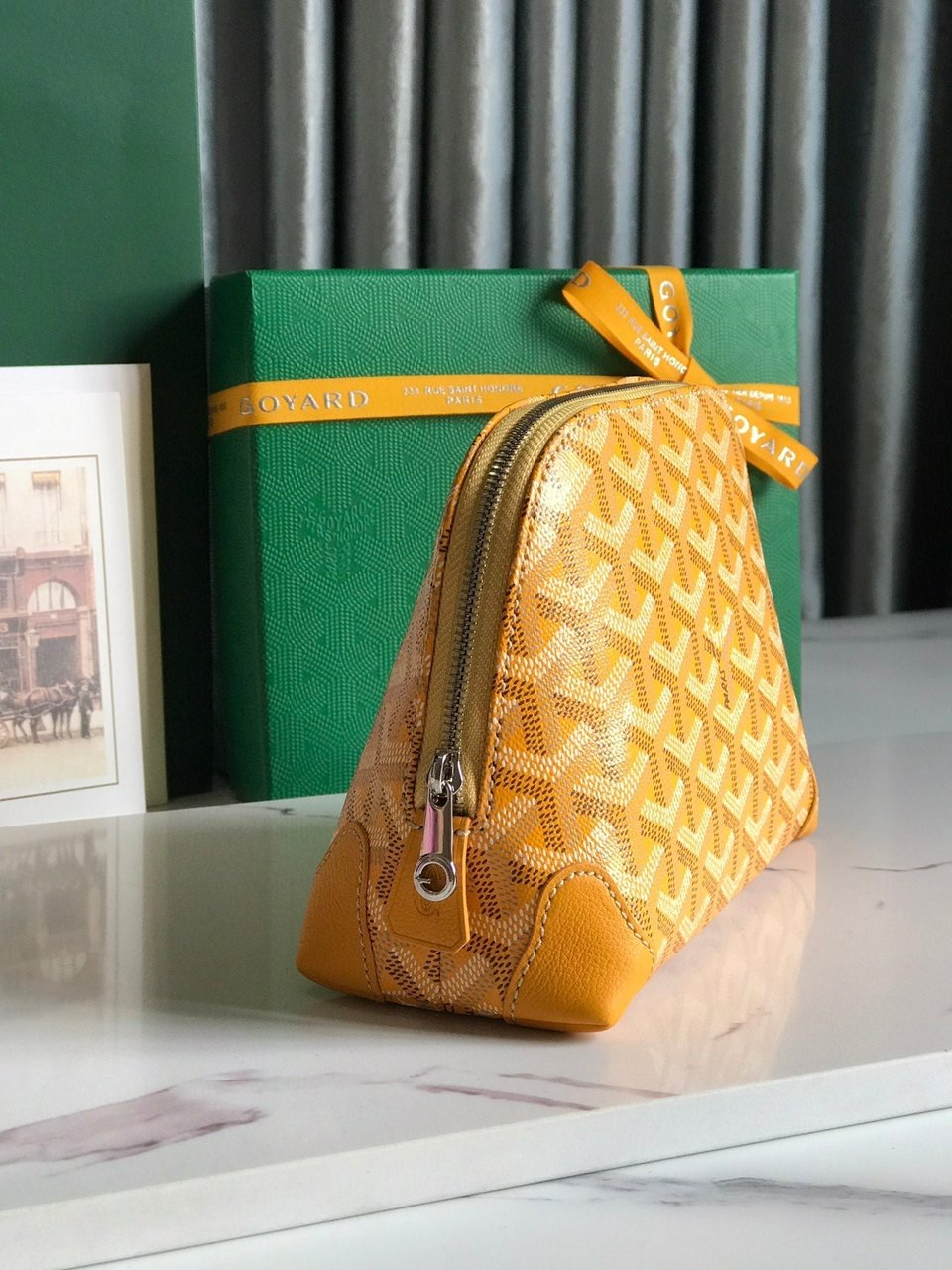 Goyard Vendôme Cosmetic Pouch 17 Cm Yellow Goyardine Canvas And Calfskin Trim view 8