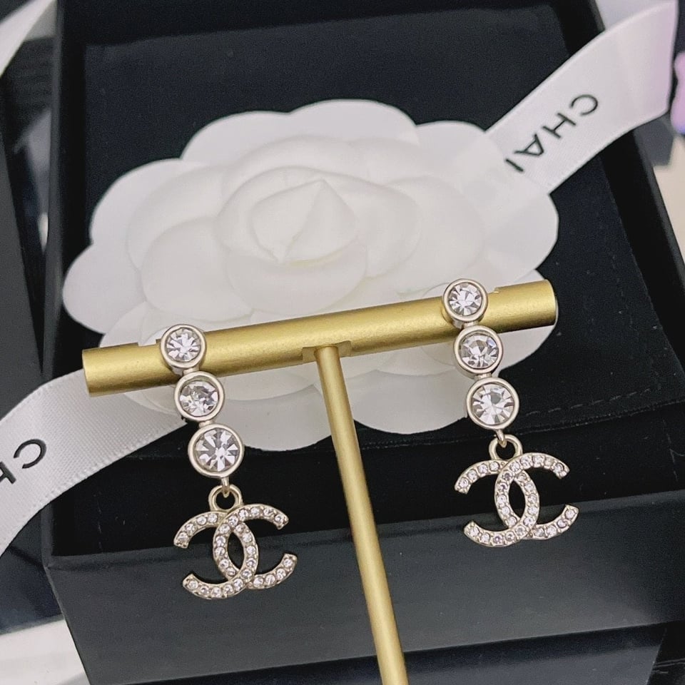 Chanel Crystal Cc Drop Earrings Gold view 2