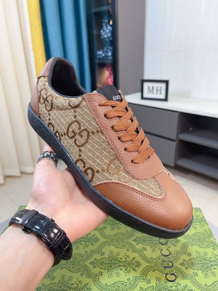 Gucci Gg Canvas And Leather Low Top Sneakers Brown view 9