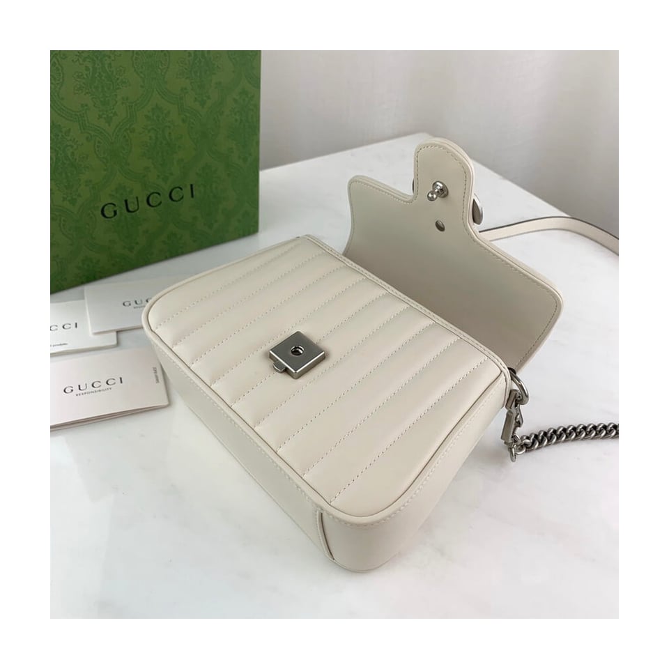Gucci GG Marmont White Matelasse Leather Mini Top Handle Bag view 10