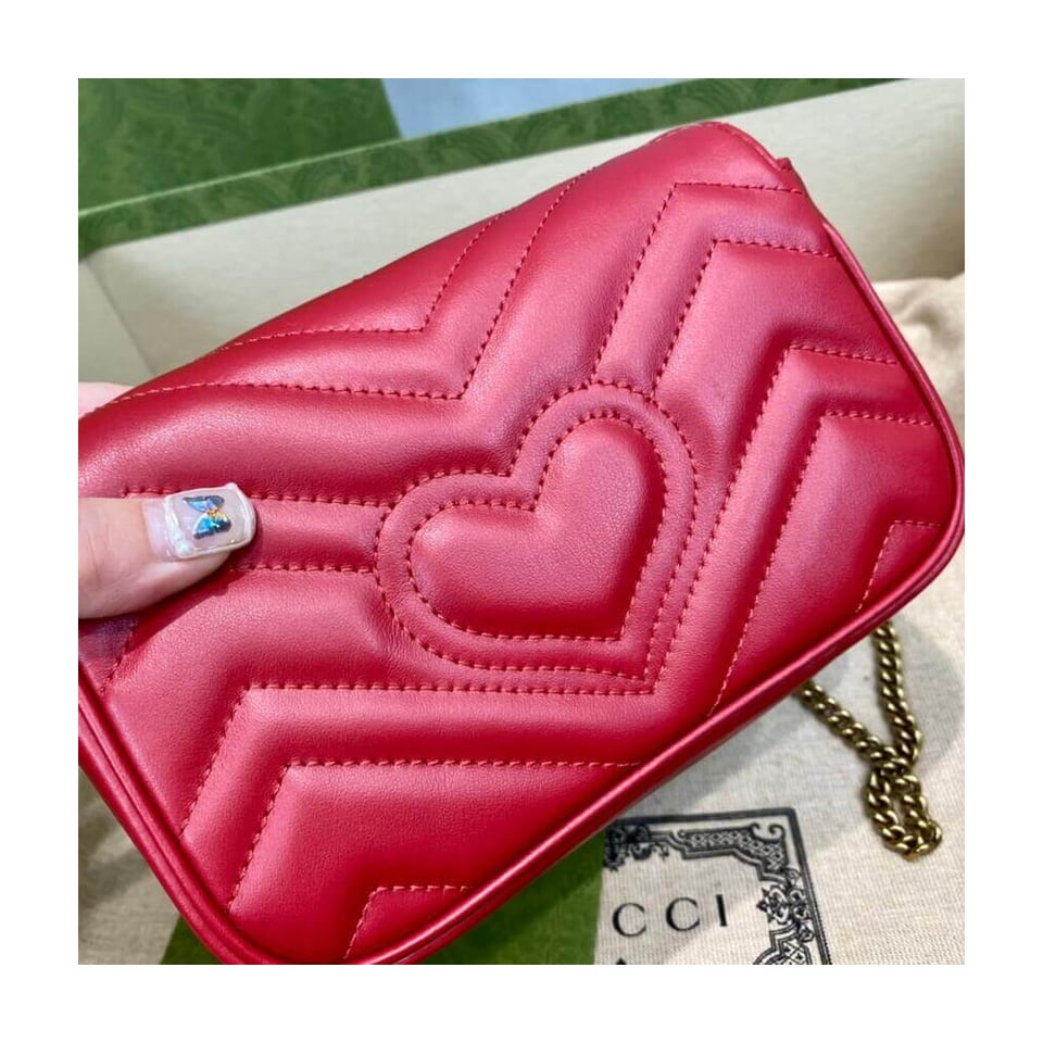 Gucci GG Marmont Matelasse Chevron Leather Super Mini Bag Red view 9