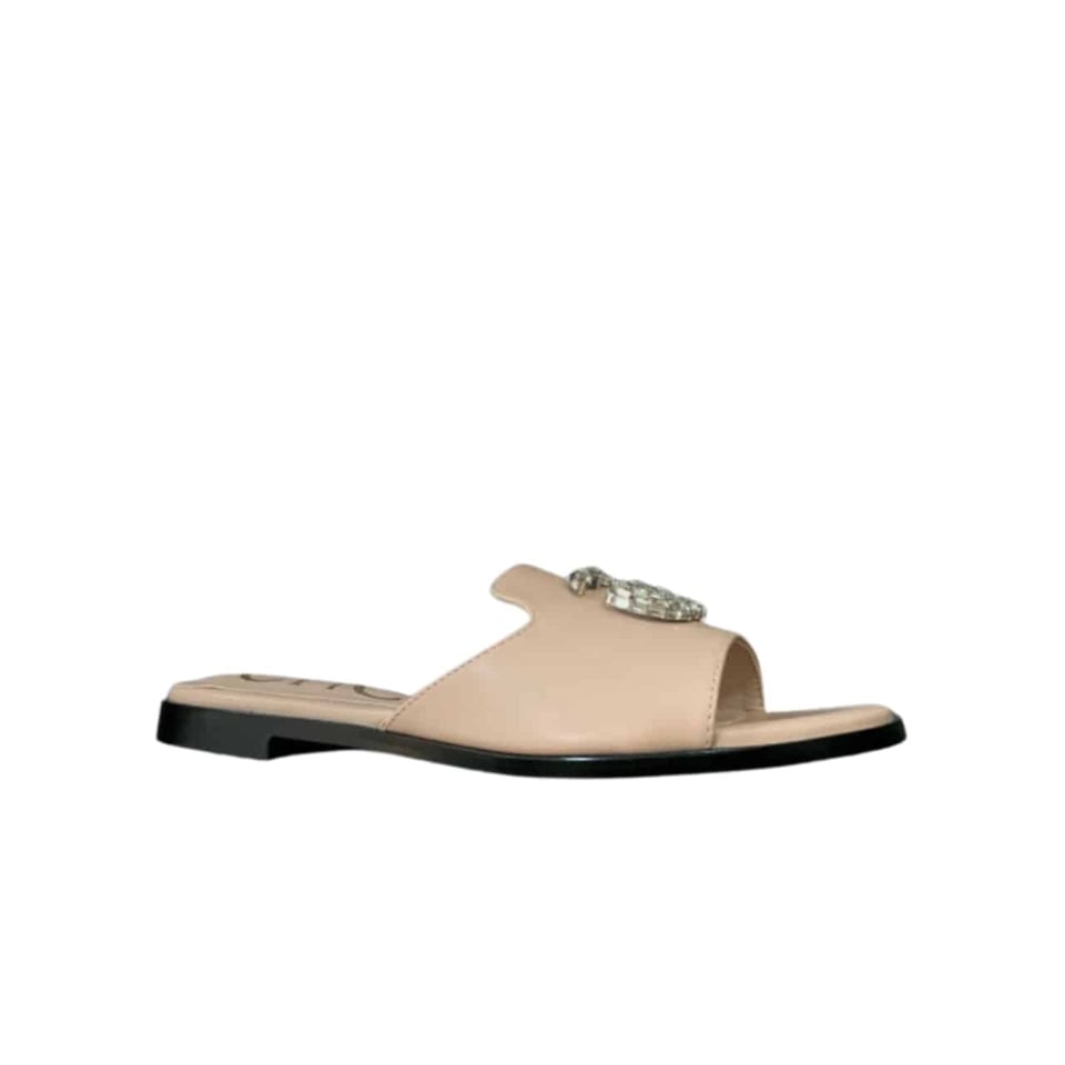 Gucci Double G Slippers Leather Beaded In Beige view 2