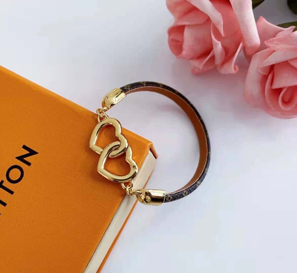 Louis Vuitton Leather Twice Gold Heart Bracelet view 3