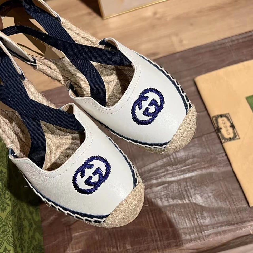 Gucci Gg Canvas Wedge Espadrilles White view 7