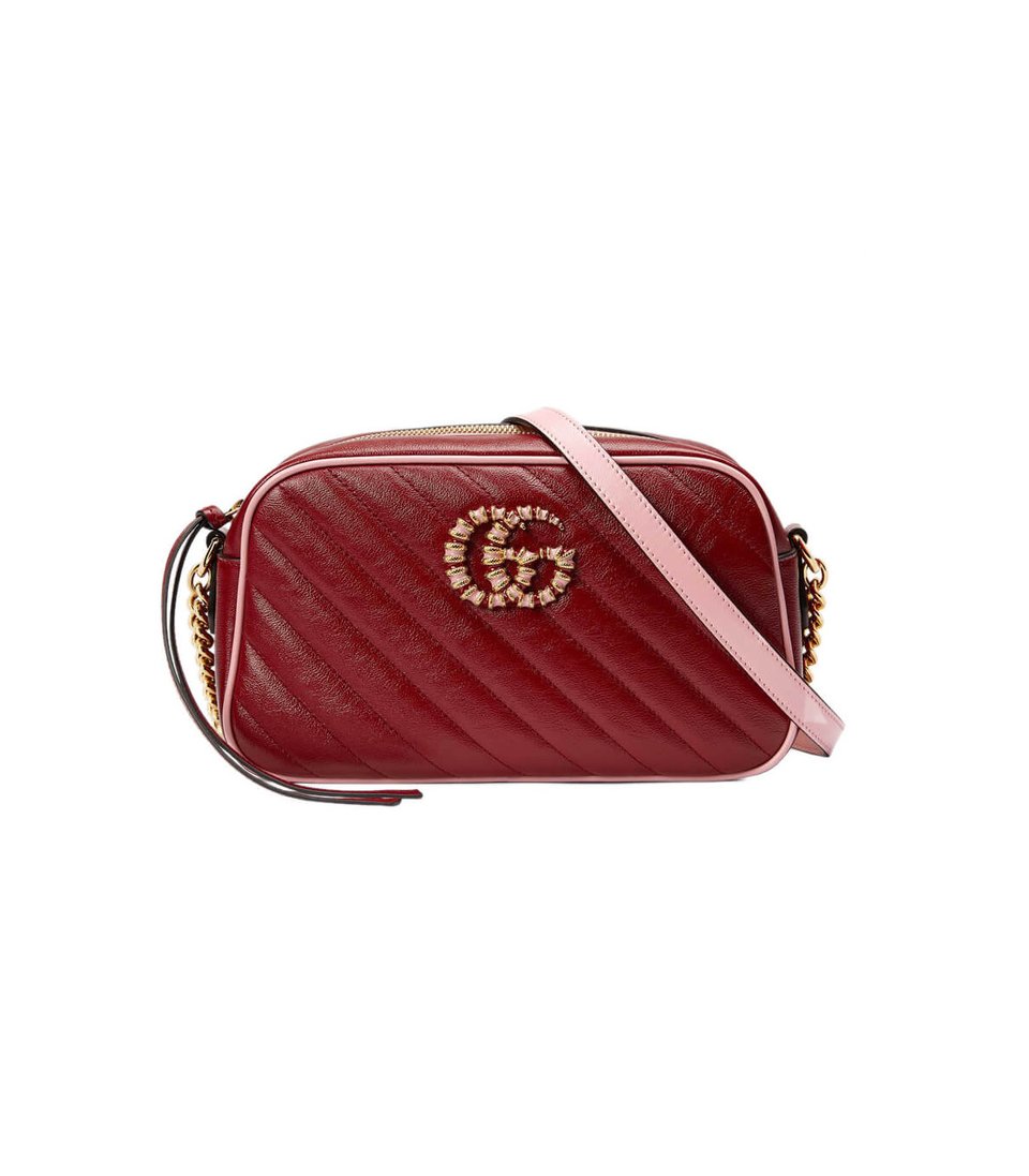 Gucci GG Marmont Small Shoulder Bag Red and Emerald Leather