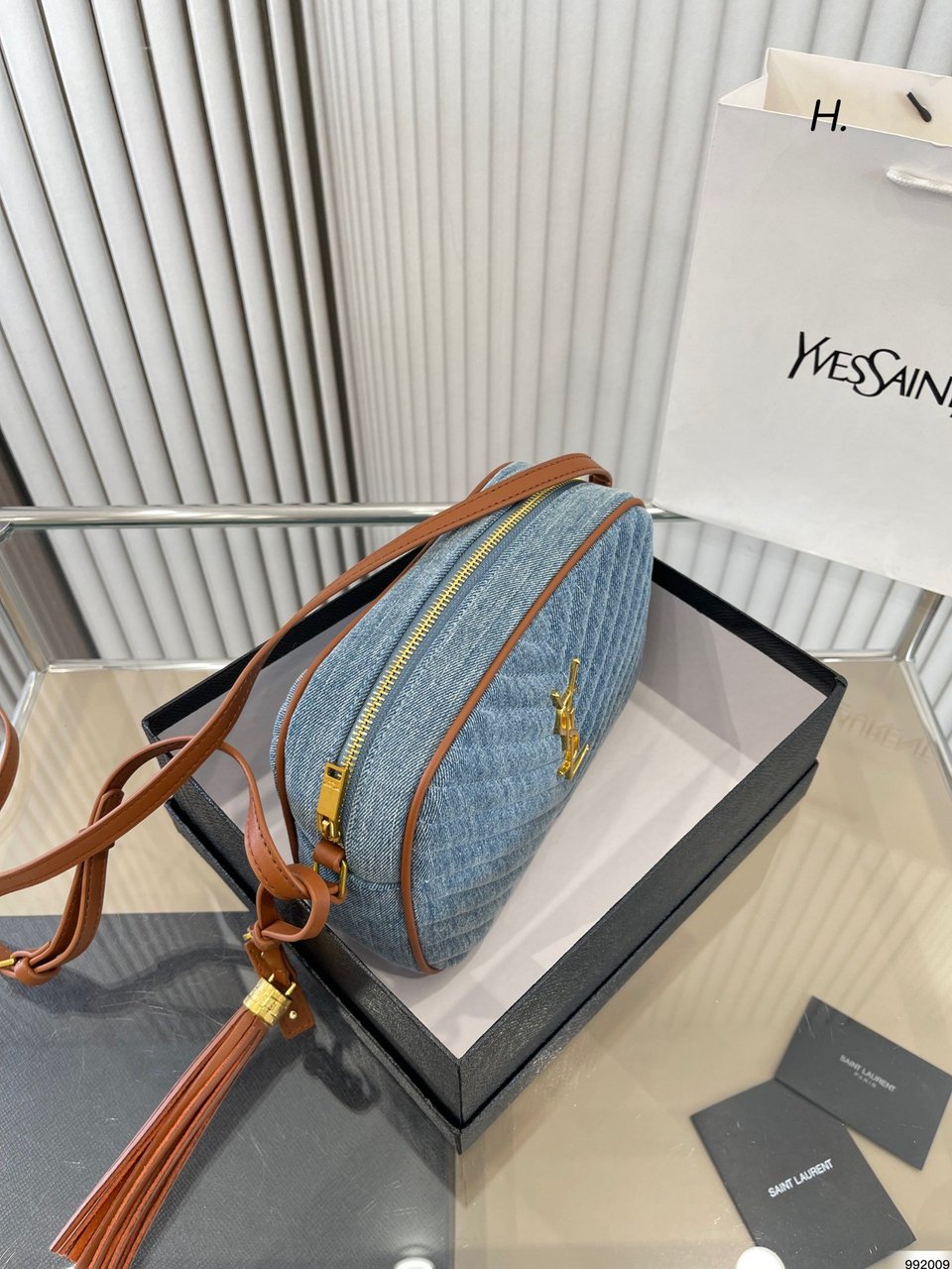 Saint Laurent Women’S Blue Mini Lou Denim Camera Bag 23Cm view 11