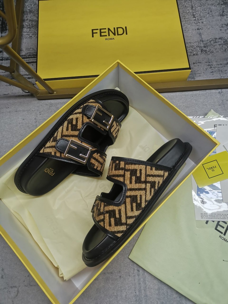 Fendi Feel Ff Fabric Slides Black view 8