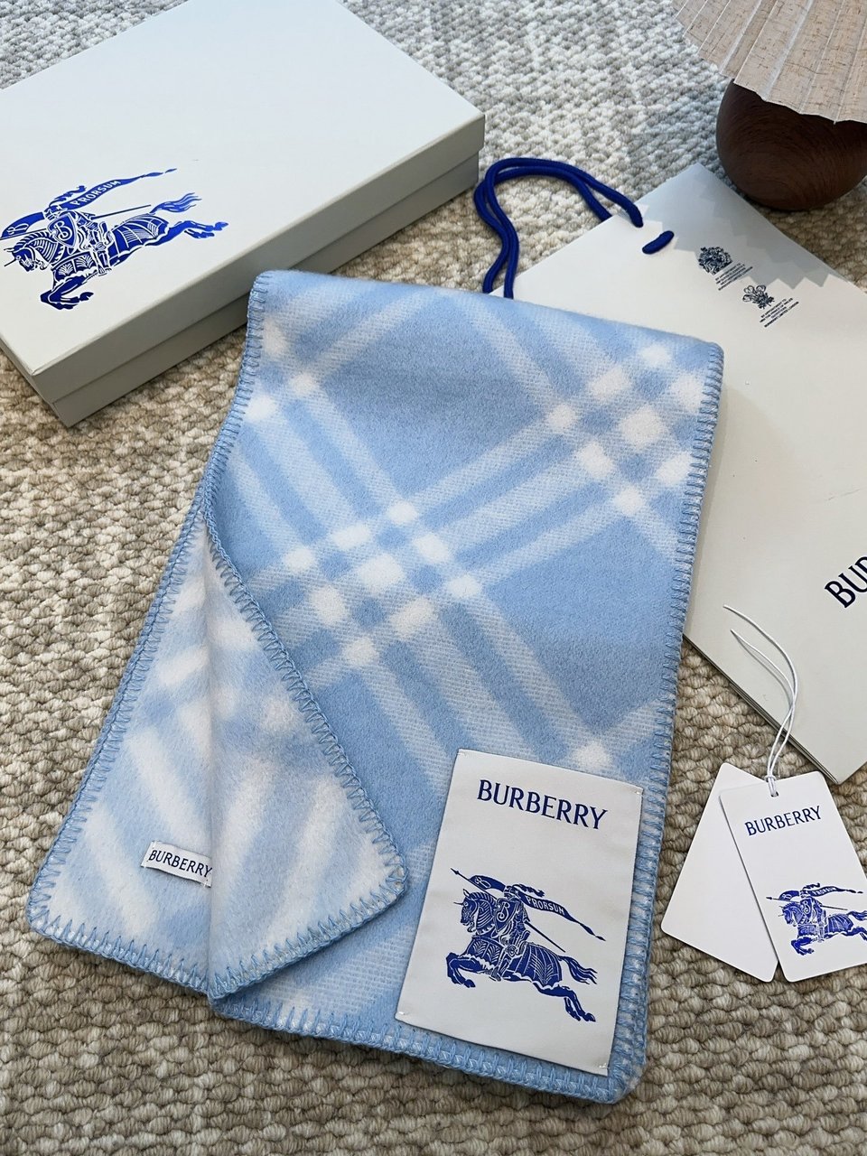 Burberry Cashmere Scarf Blue Plaid Pattern For Women 182cm view 3