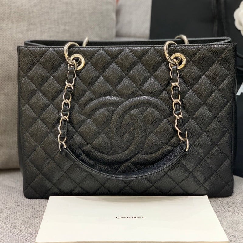 Chanel Grand Shopping Tote Bag 34Cm Black Caviar Silver Hardware