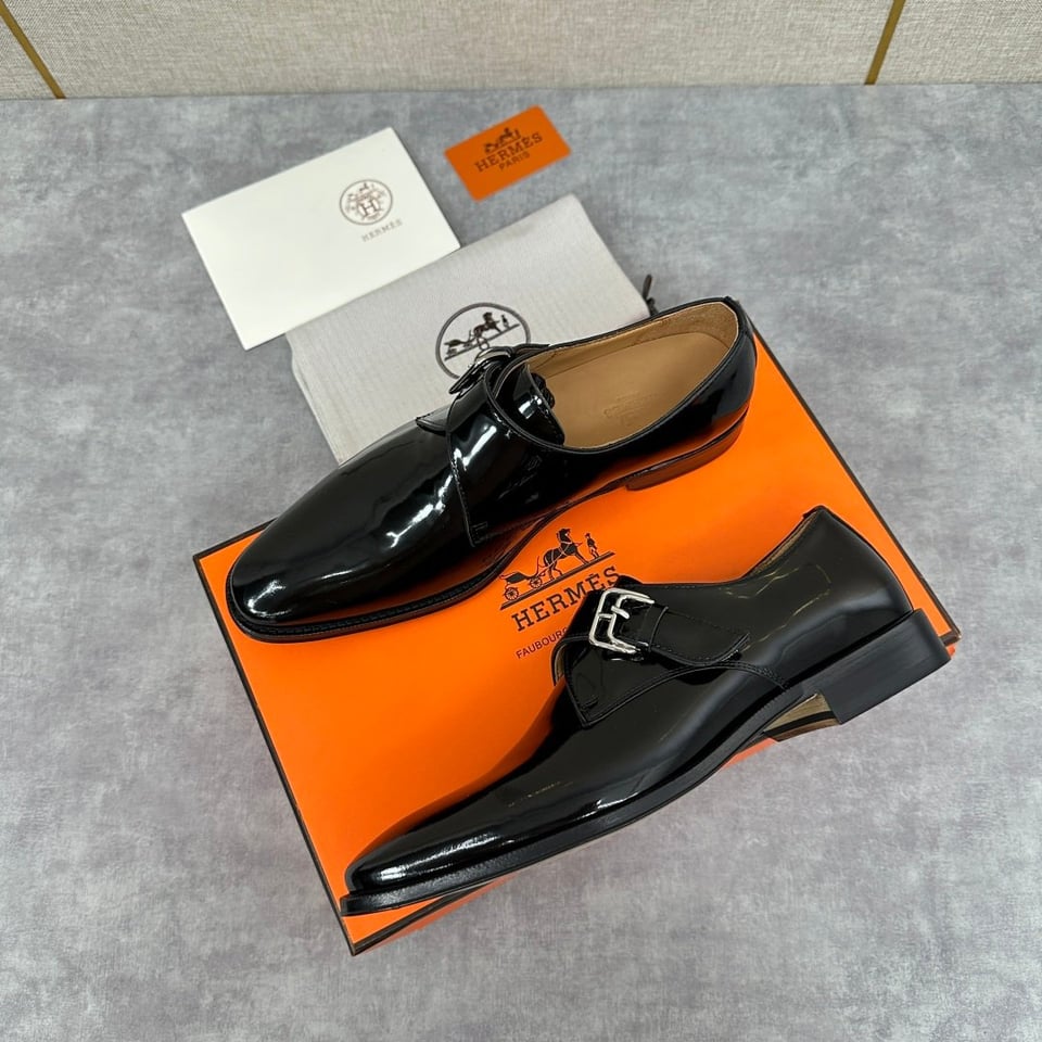 Hermès Black Polished Leather Monk Strap- Shoes for Men view 5