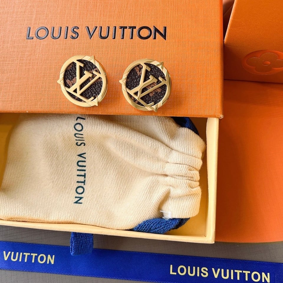 Louis Vuitton Compass Monogram Earrings Gold view 2