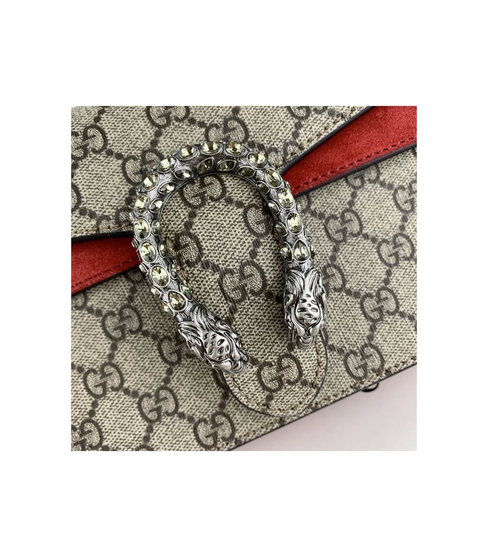 Gucci Dionysus Small Shoulder Bag in GG Supreme with Crystals Red 25cm view 18