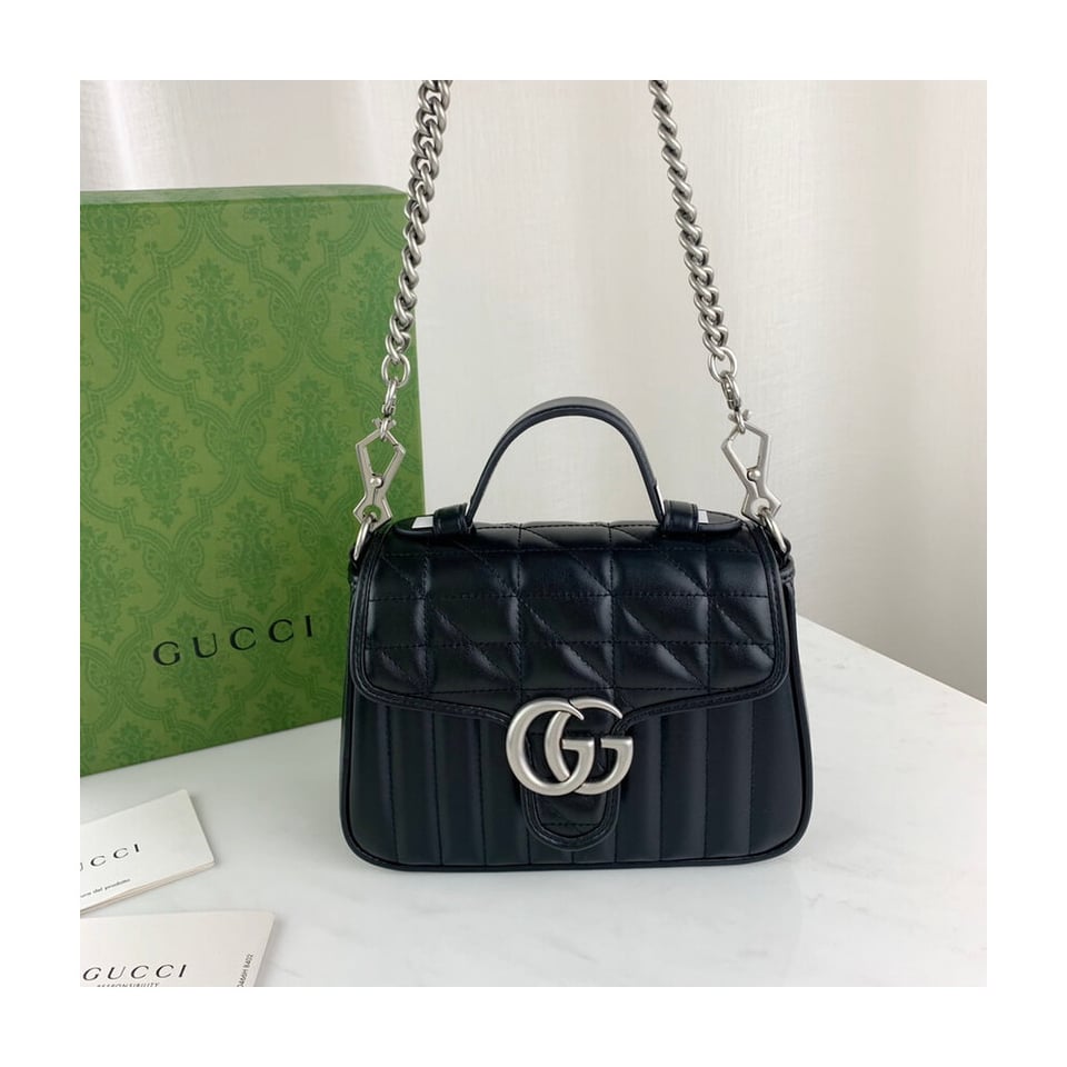 Gucci GG Marmont Black Matelasse Leather Mini Top Handle Bag view 10