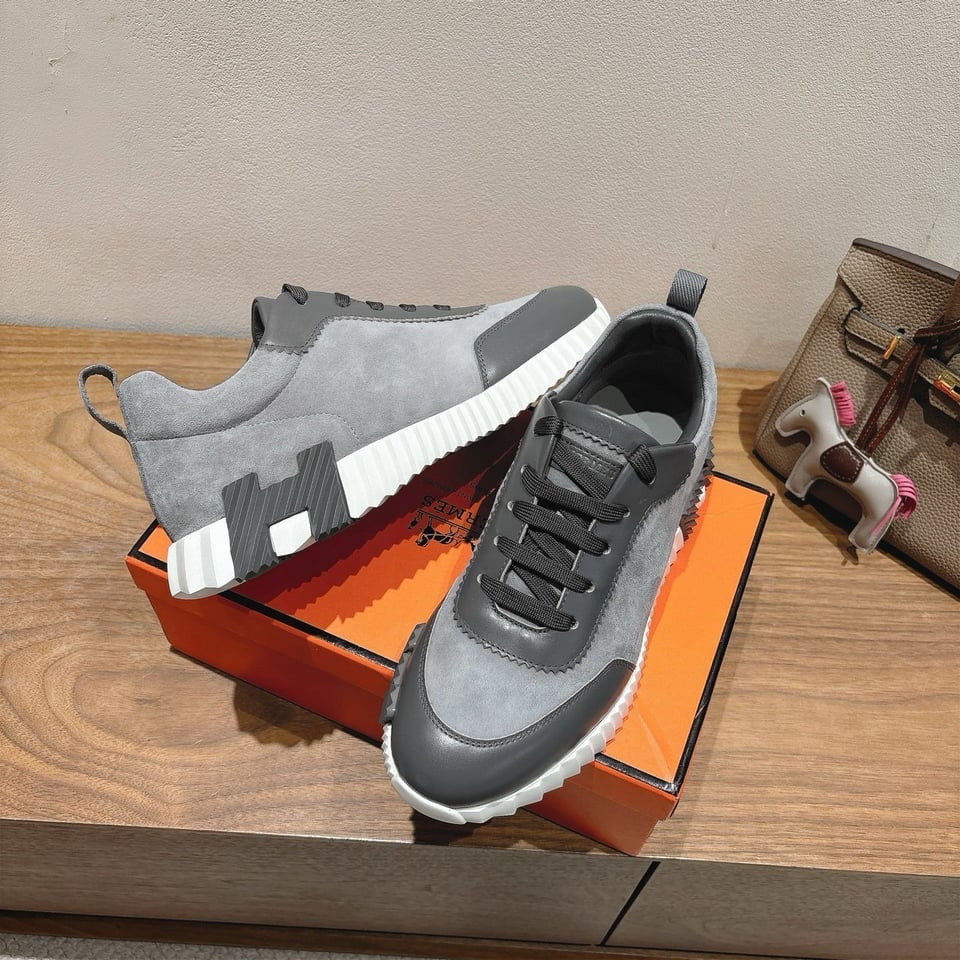 Hermes Bounce Sneakers In Suede And Calfskin Grey- Shoes for Men view 4