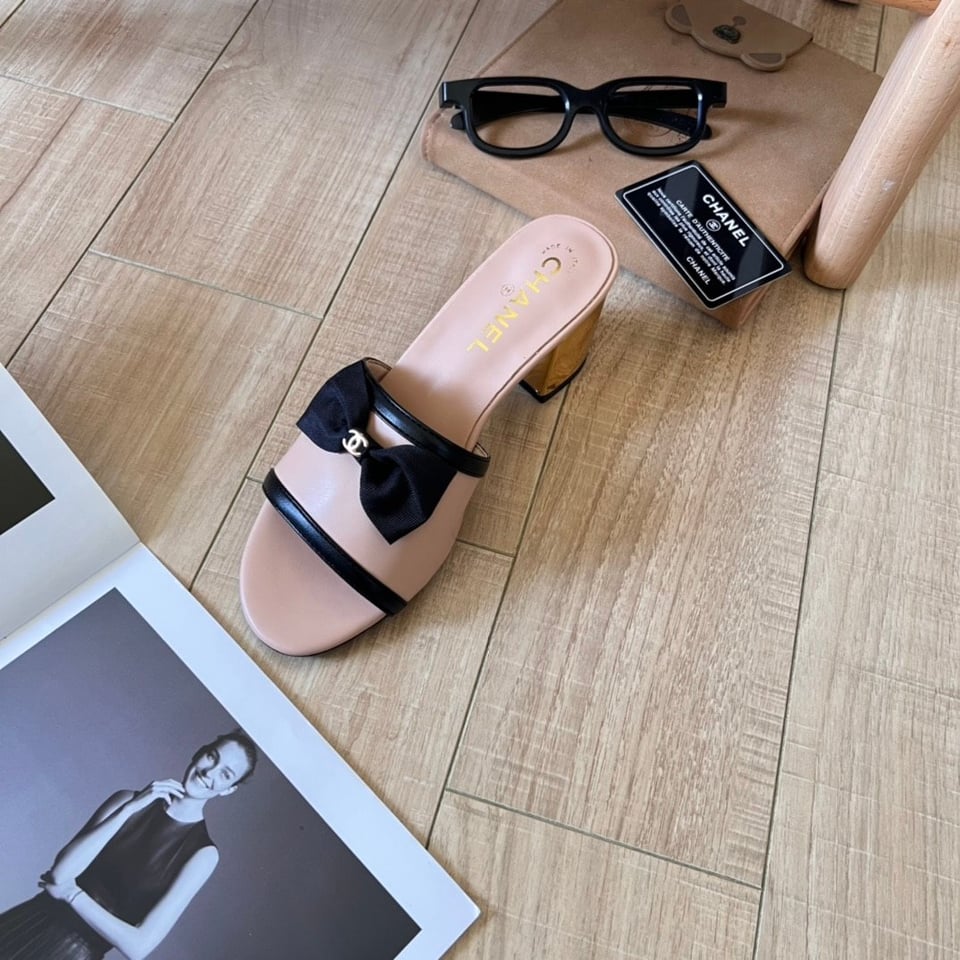 Chanel Grosgrain Ribbon Bow Mule Leather Pink view 5