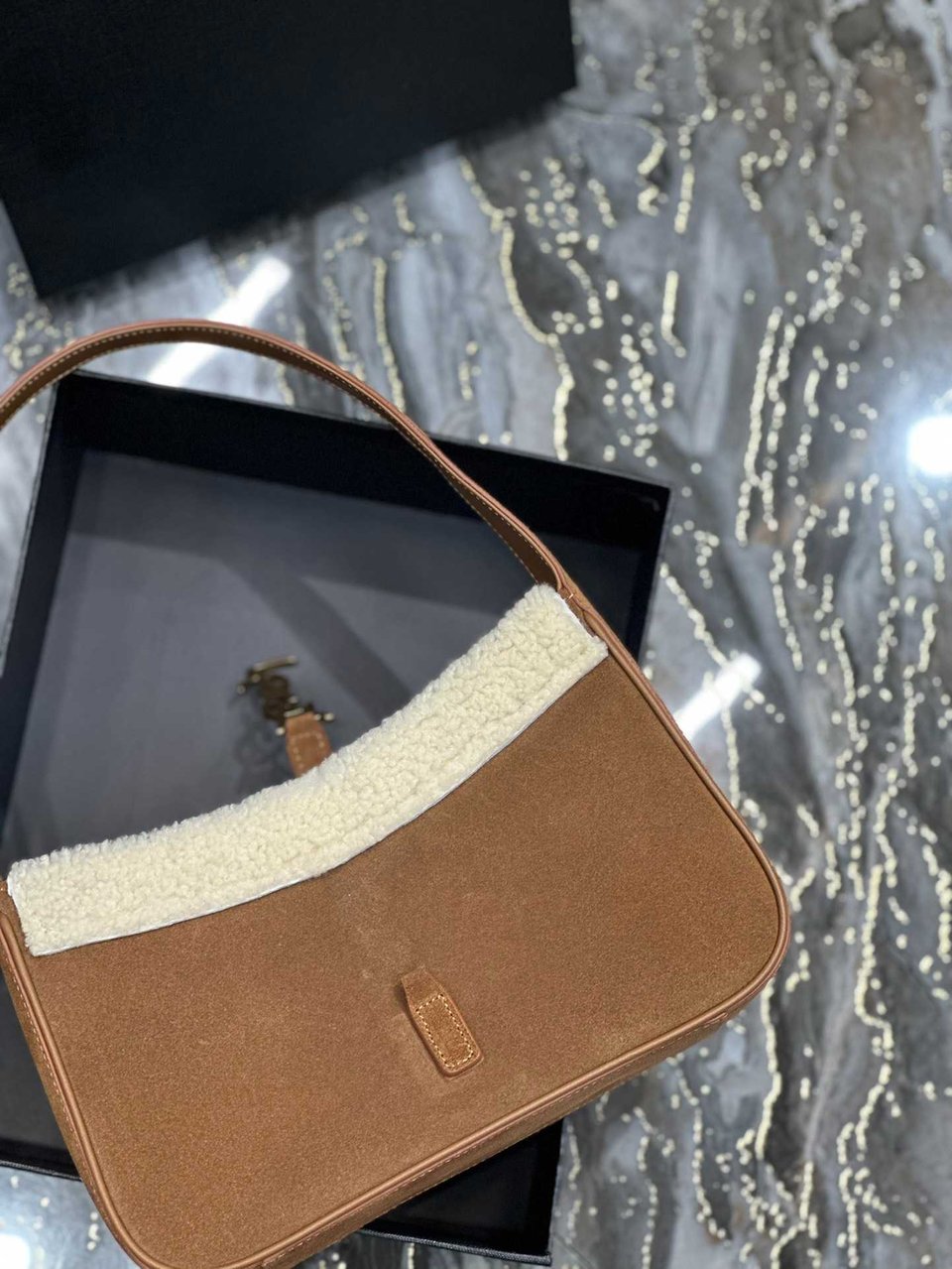 Saint Laurent Le 5 A 7 Hobo Bag In Suede And Shearling view 8