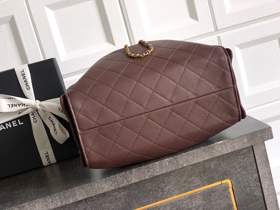 Chanel 25 Small Size Handbag Calfskin With Grain Effect &amp; Gold Metallic Brown 30cm/11.8in AS5293 view 9