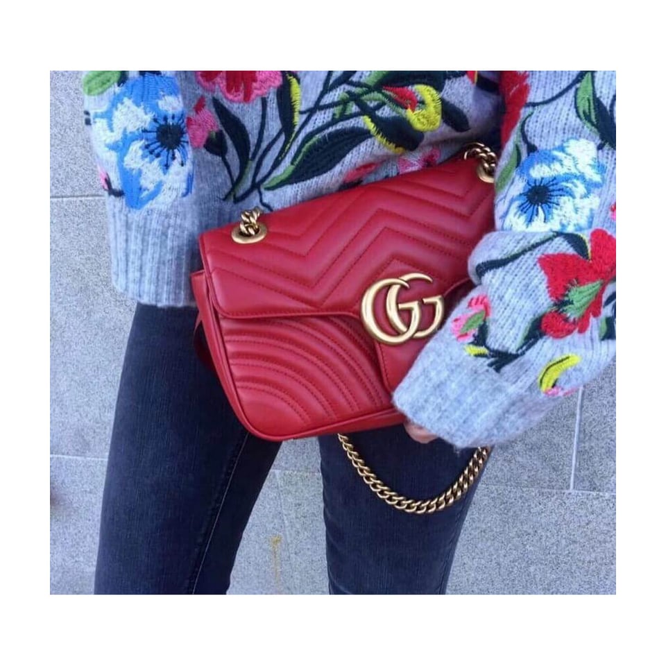 Gucci GG Marmont Matelasse Chevron Leather Small Shoulder Bag Red view 3