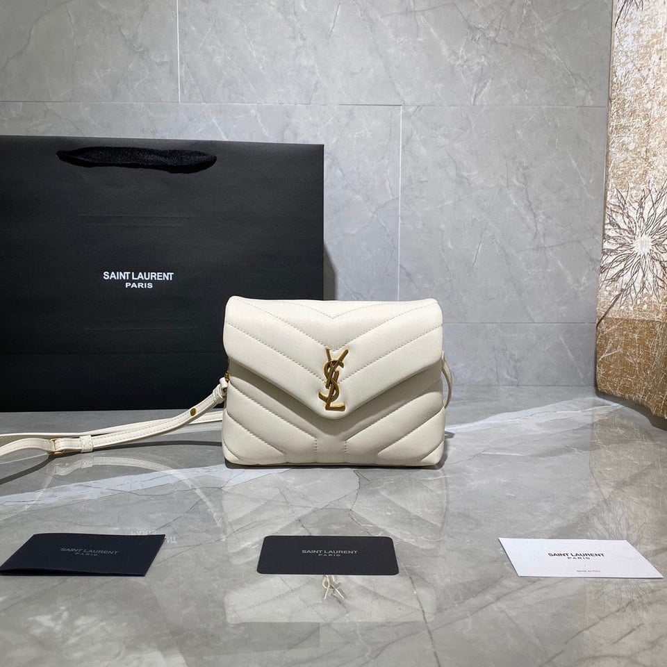Saint Laurent Loulou Toy Strap Bag In Quilted Y Leather White view 9