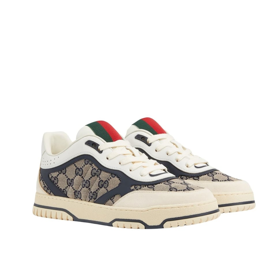 Gucci Women’S Re Web Sneaker Original Gg Canvas Beige And Blue ?787476 Aadhw 9552 view 2