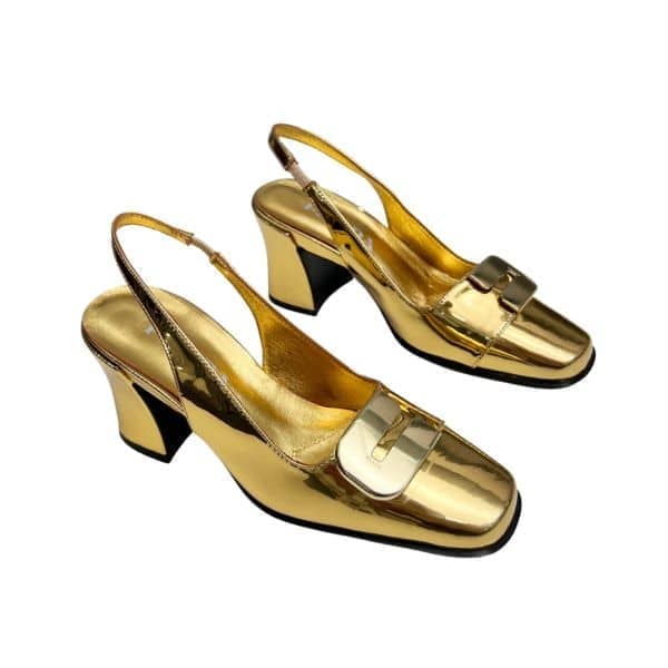 Prada Leather Slingback Pumps Gold view 2