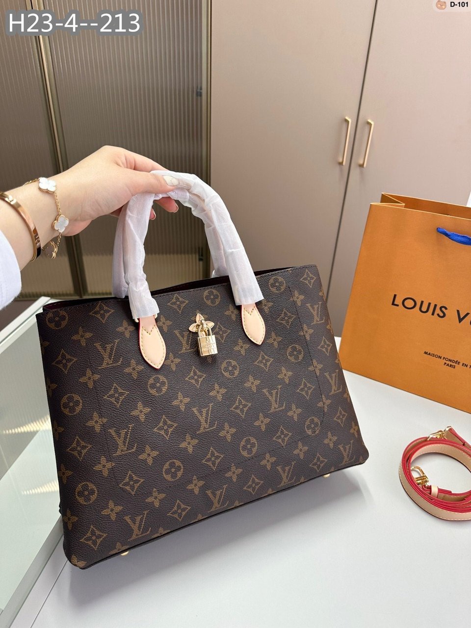 Louis Vuitton Flower Tote Bag 34Cm Brown With Line Beige M43551 view 3