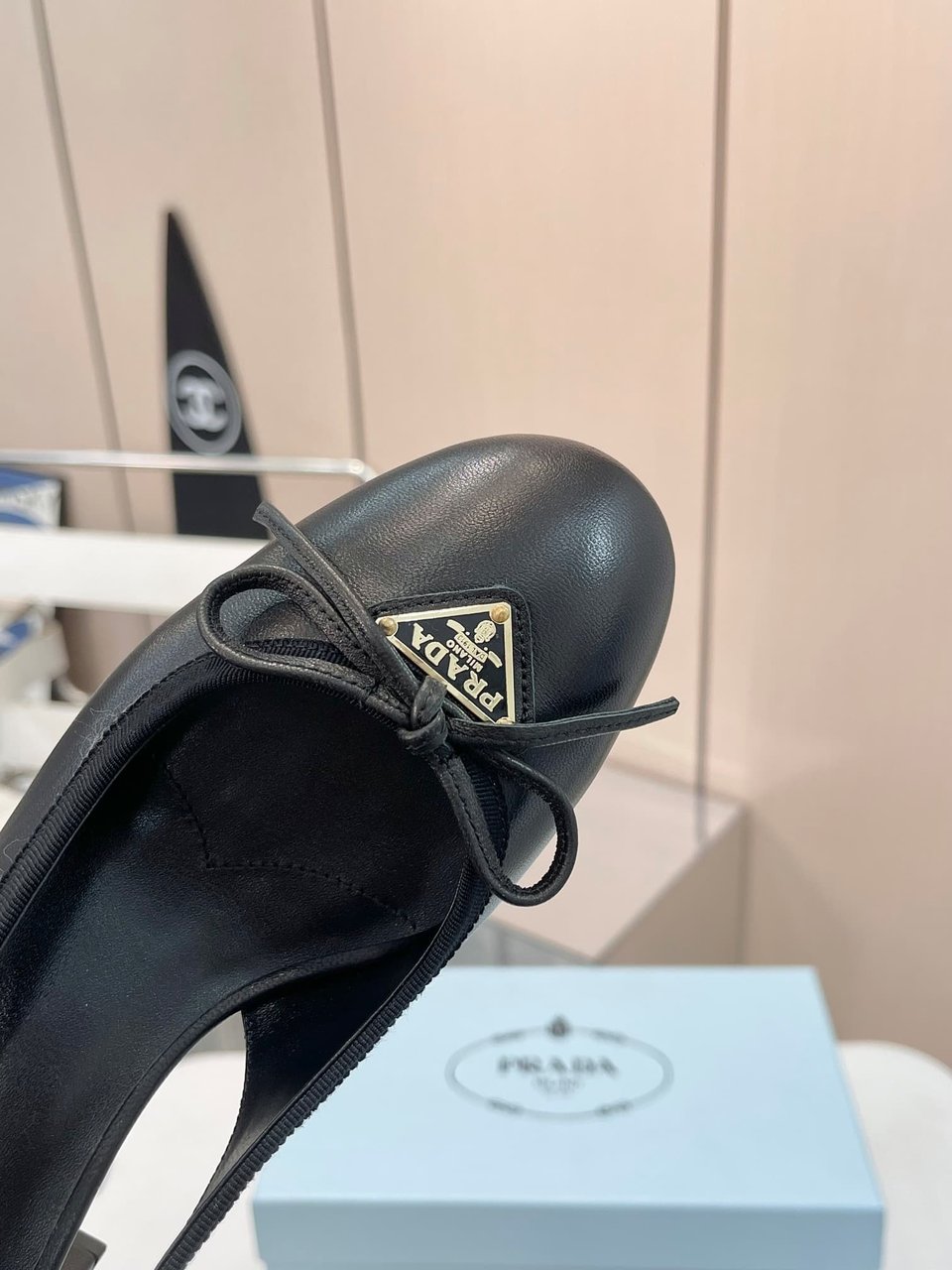 Prada Triangle Logo Bow Slingback Pump In Black view 7