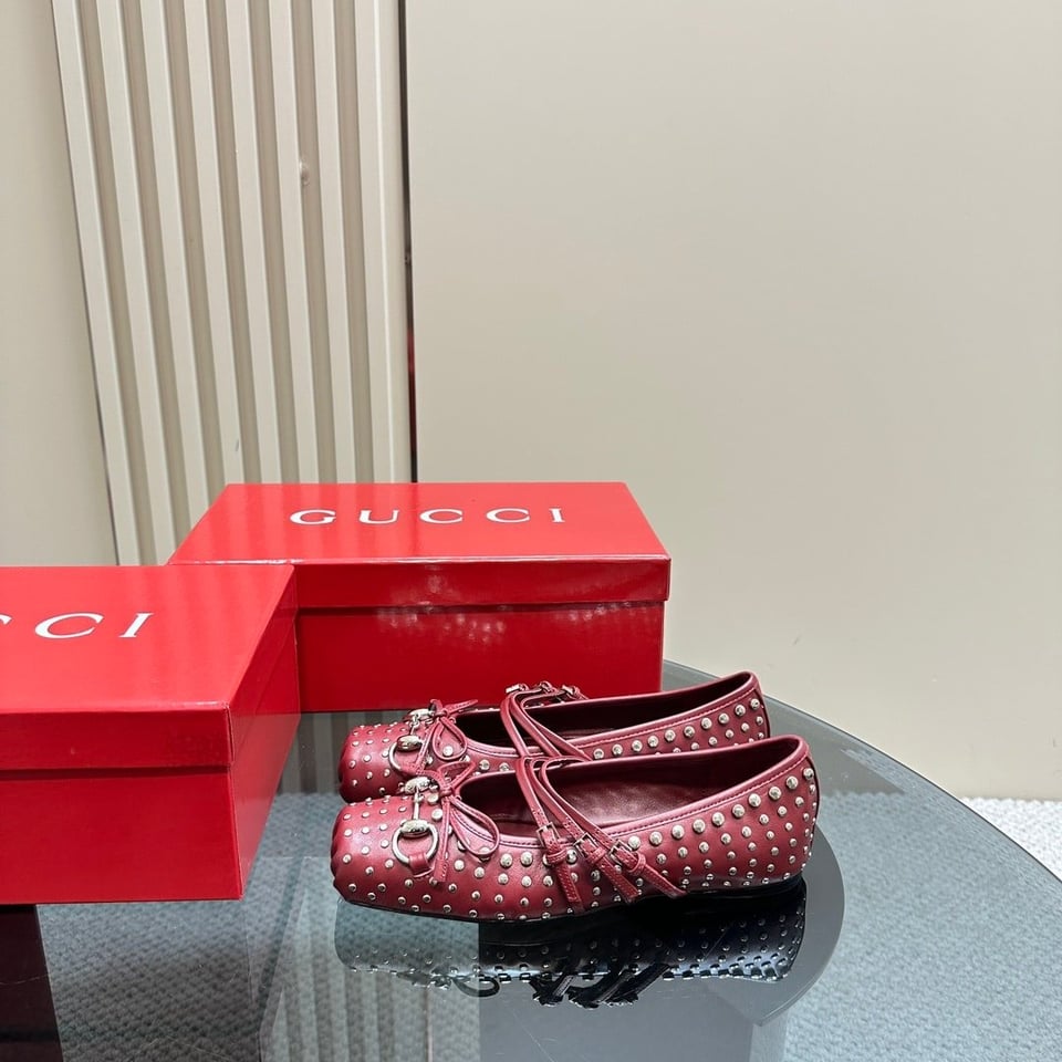 Gucci Women’S Horsebit Ballet Flat Allover Studs Red 821218 Aaeev 6249 view 3