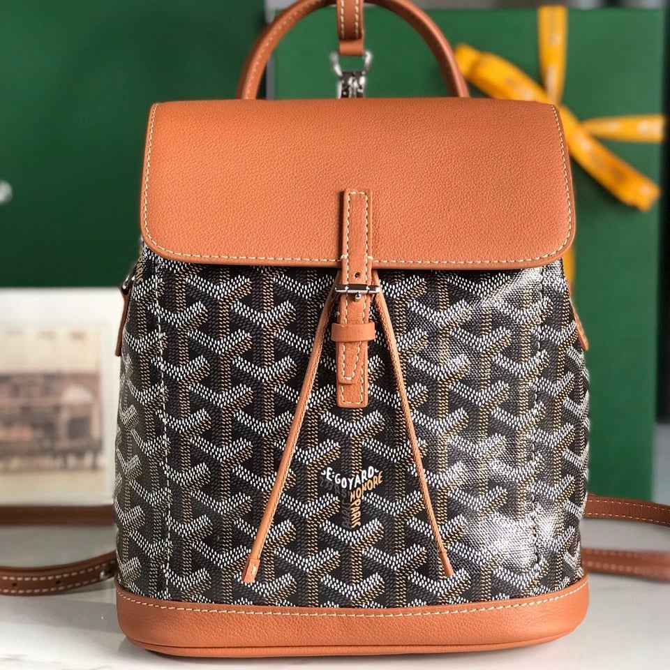 Goyard Alpin Mini Backpack 21 Cm Tan Lambskin And Black Goyardine Canvas view 3