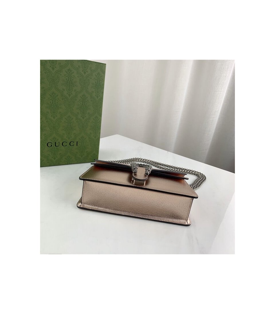 Gucci Dionysus Small Shoulder Bag in Rose Gold Lame Leather view 12