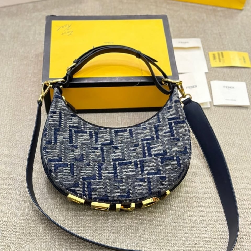 Fendi Fendigraphy Small Dark Blue Ff Chenille Bag 30Cm view 4