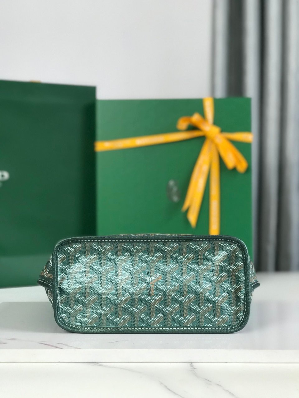 Goyard Anjou Mini Bag 20Cm Green Canvas Chevroches Calfskin view 6