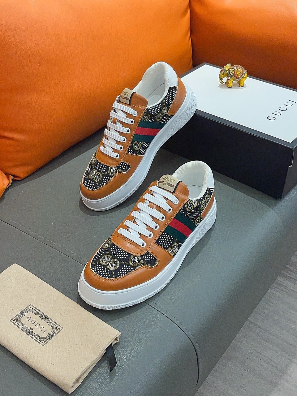 Gucci Screener Gg High Top Sneaker Leather With Orange view 3