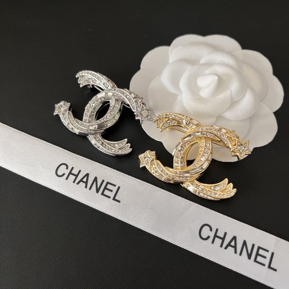 Chanel Cc Brooch Gold With Stones Attached And Two Stars view 3