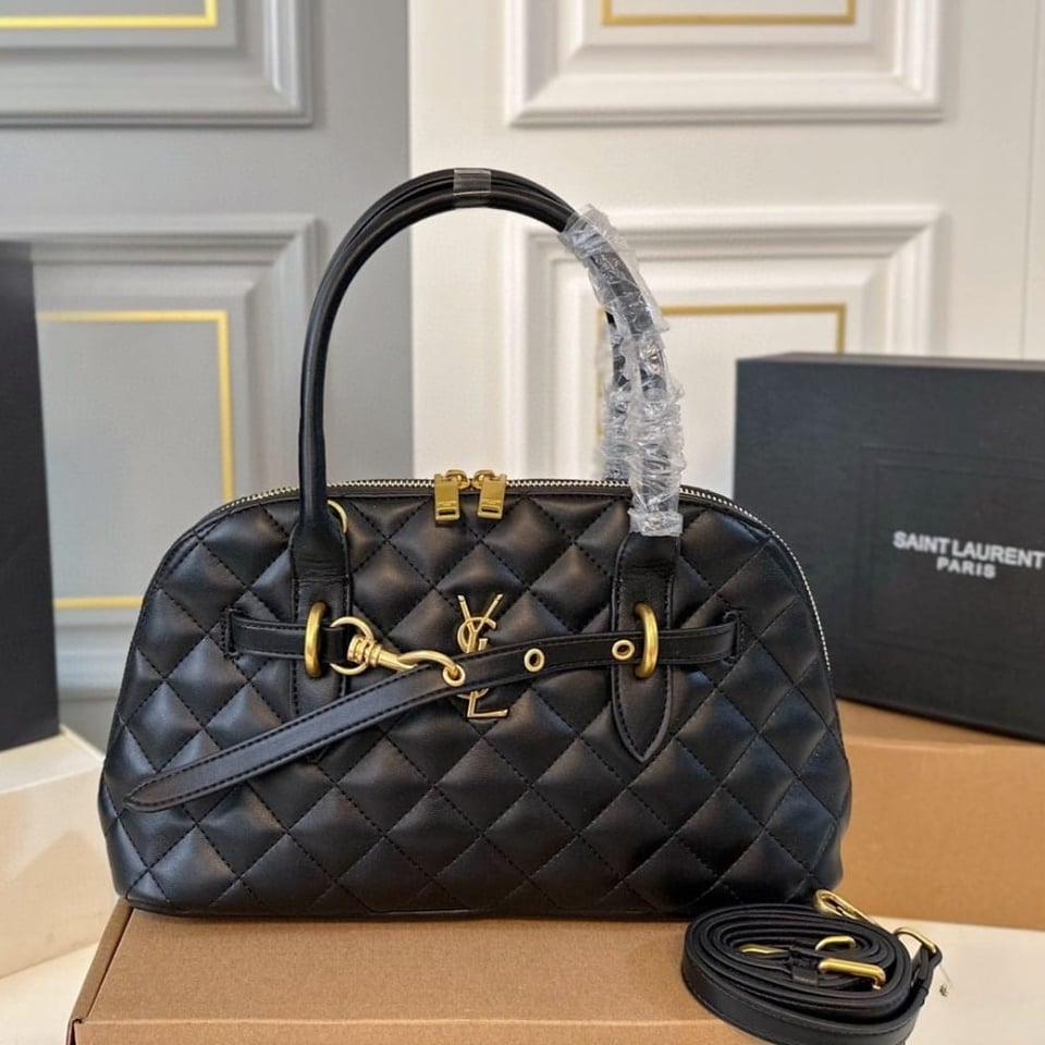 Saint Laurent Quilted Bowling Bag In Black 31Cm view 3