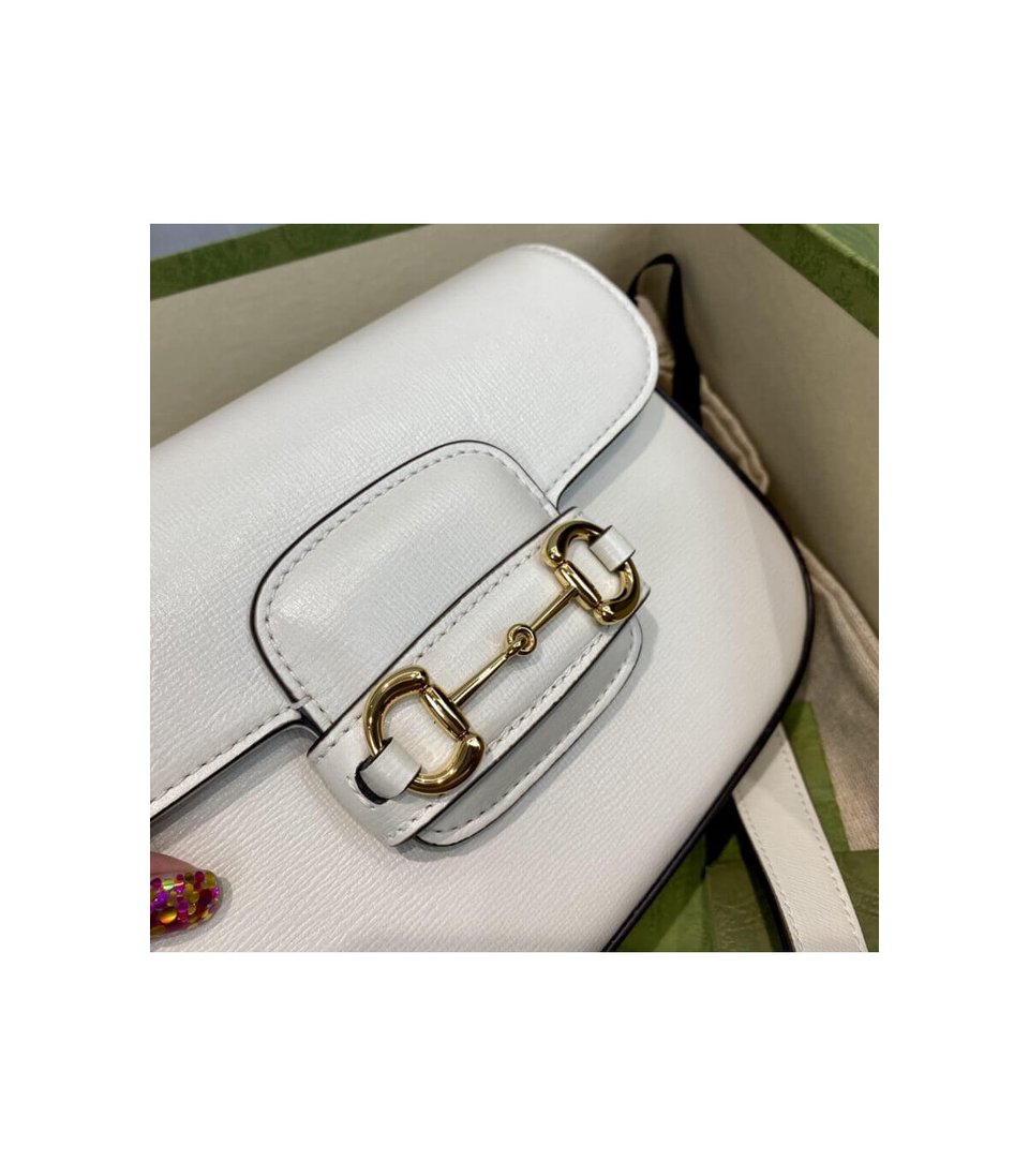 Gucci Horsebit 1955 Mini Bag in White Leather 20.5cm/8.1in view 16