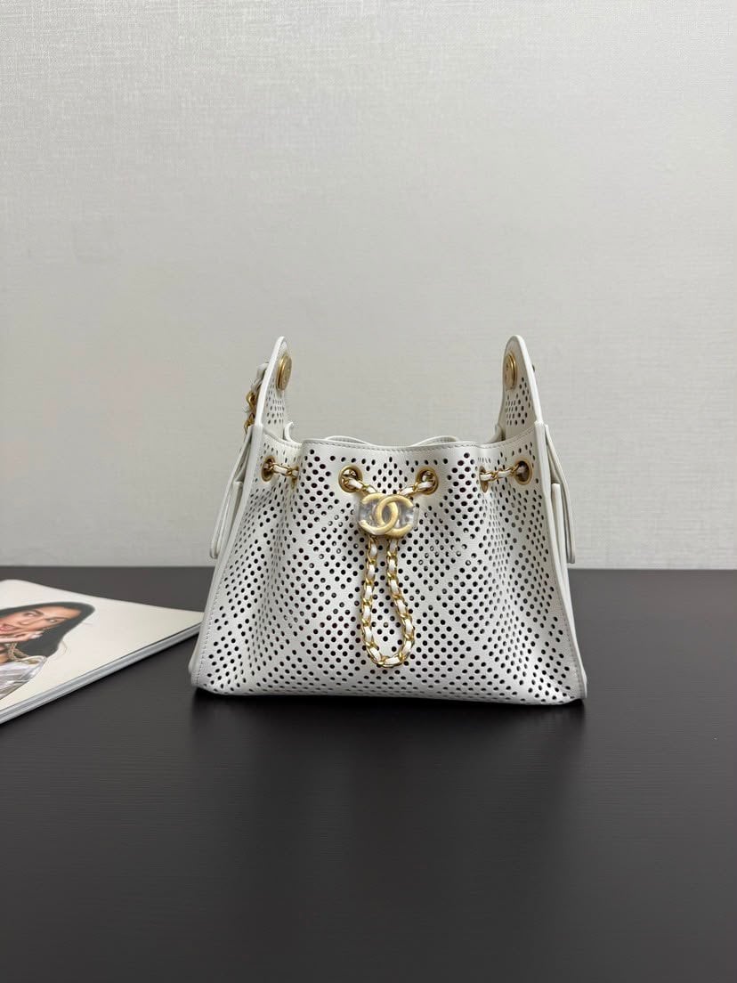 Chanel See Through Drawstring Bucket Bag Calfskin 22cm/8.7in view 3