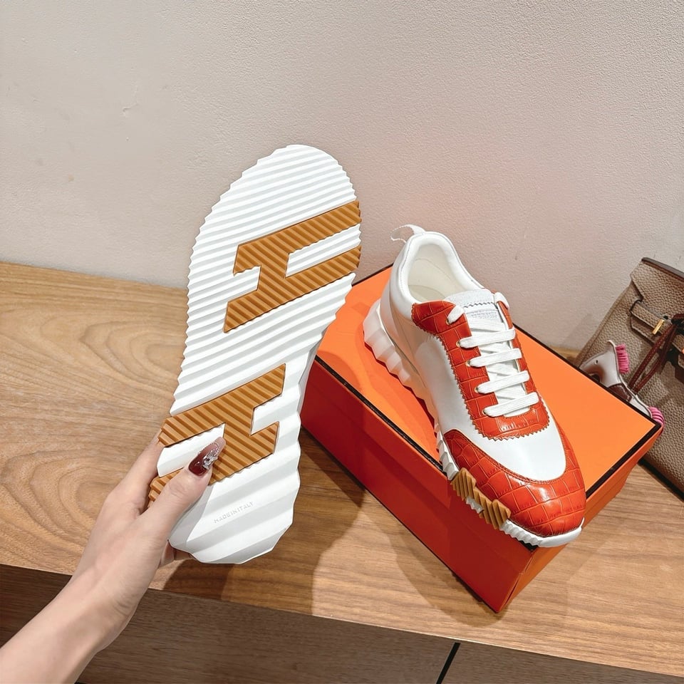 Hermès Day Sneaker White/Orange- Shoes for Men view 4