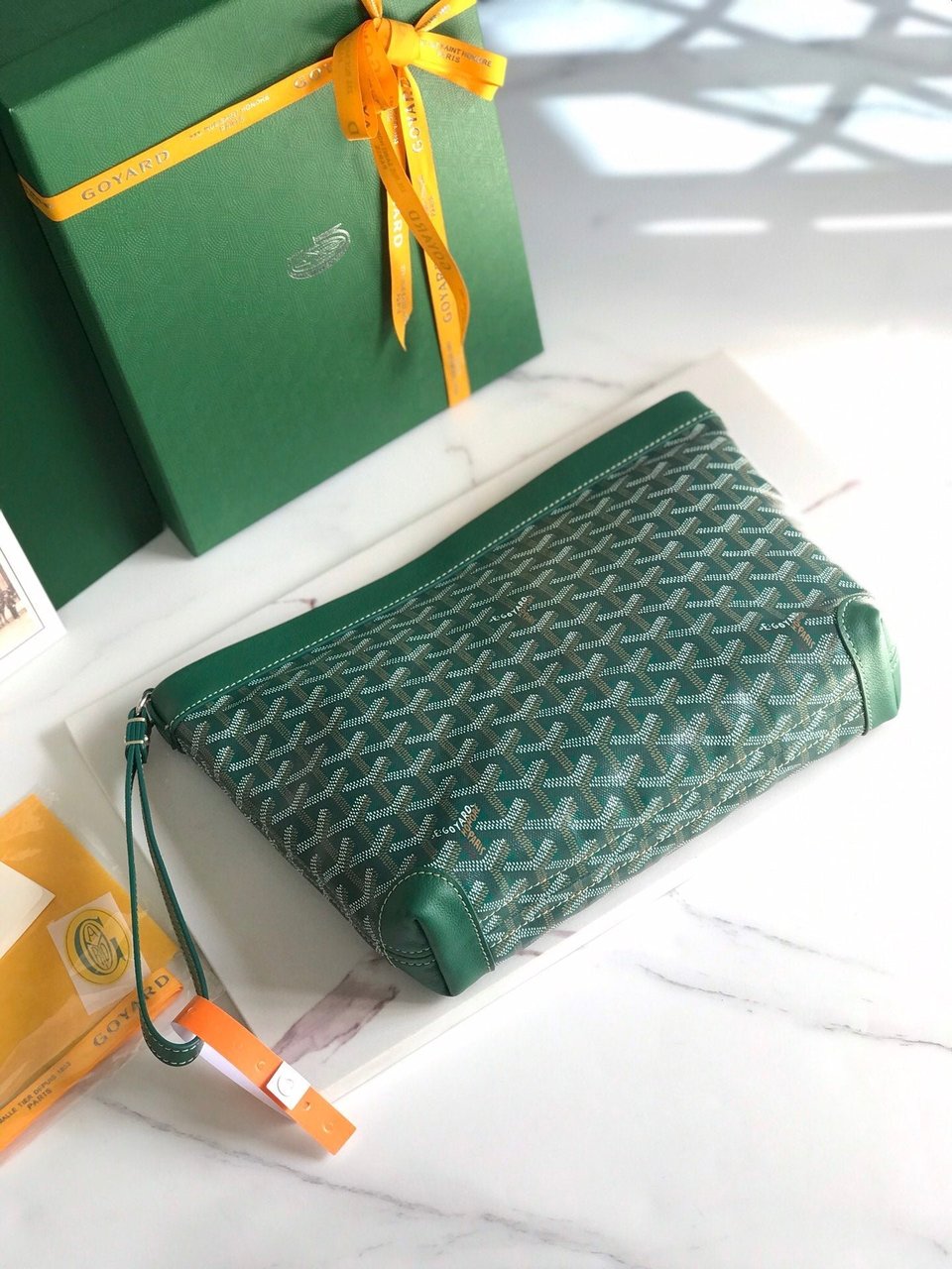 Goyard Conti Pouch 24 Cm Green Lambskin And Goyardine Canvas view 7