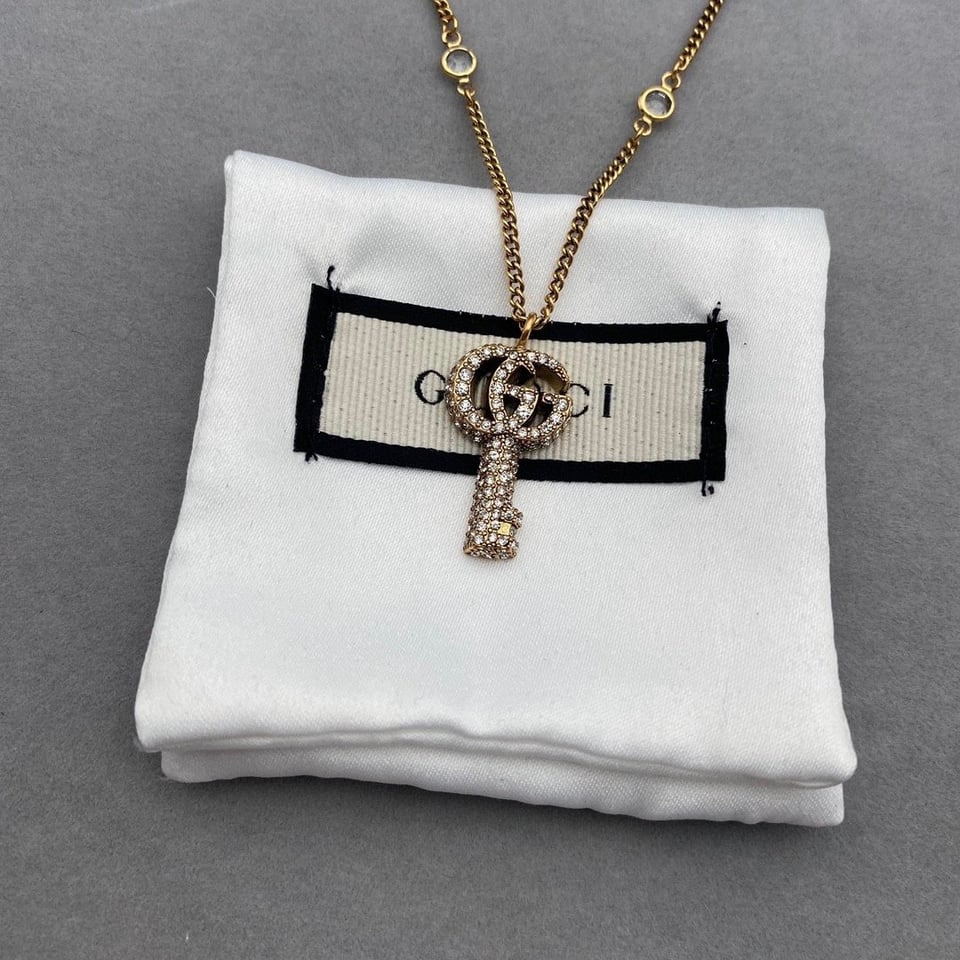 Gucci Gg Crystal Key In Gold Necklace view 4