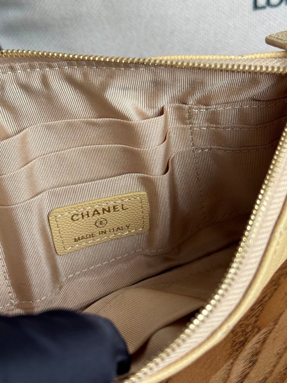 Chanel Zipped Wallet 20Cm Light Yellow Quilted Caviar Gold Hardware view 9