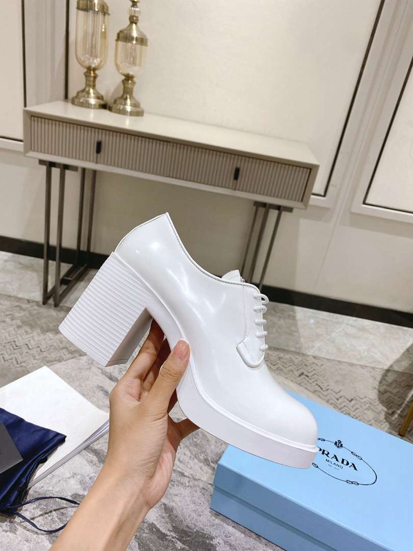 Prada Heeled Brushed Leather Lace-Ups White view 5