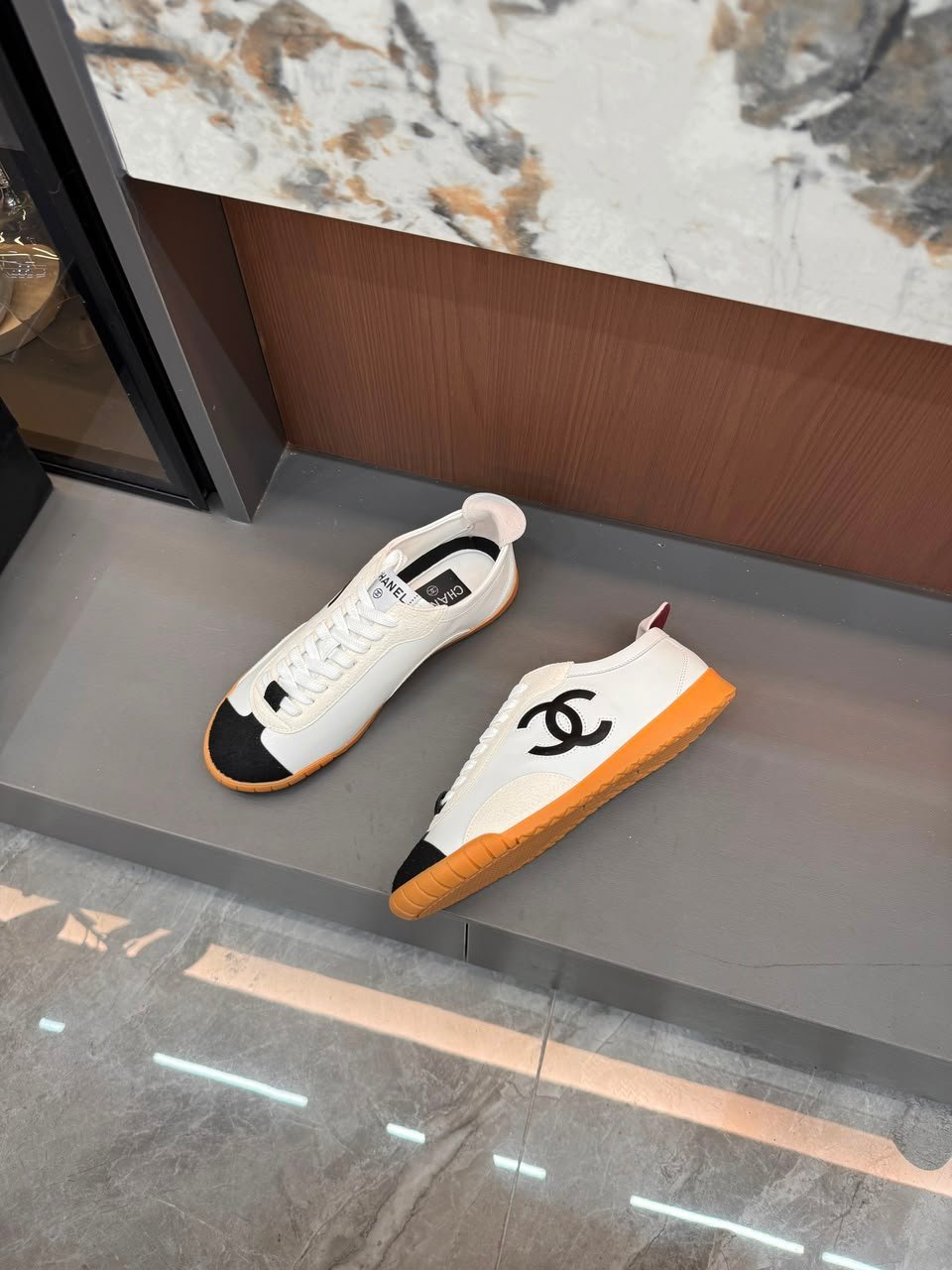 Chanel Calfskin Suede Sneakers with Gum Sole White Black &amp; Gum G39860 view 10