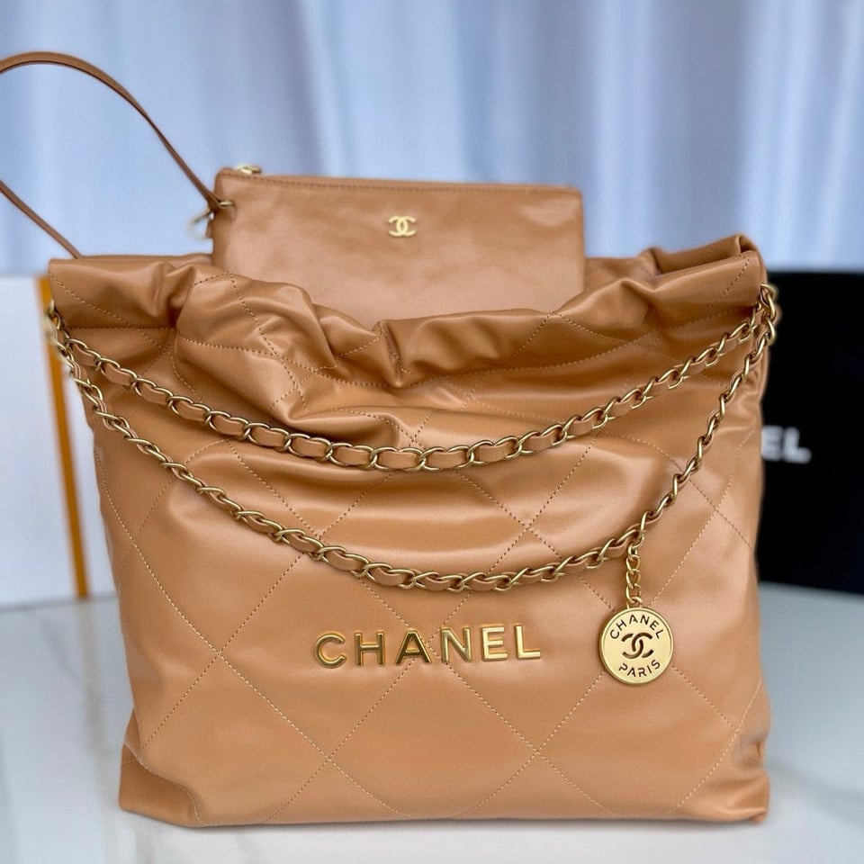 Chanel 22 Hobo Brown Calfskin Gold Hardware