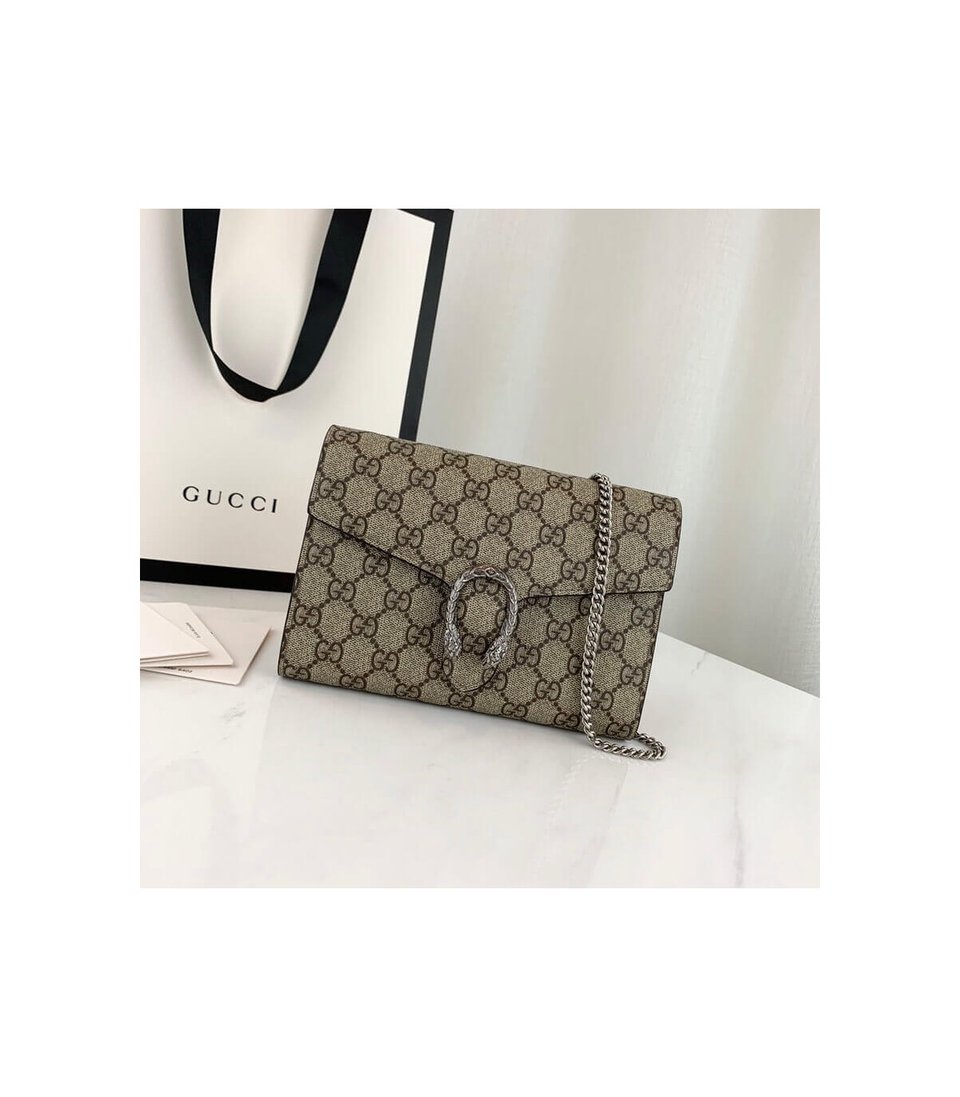 Gucci Dionysus GG Supreme Chain Wallet Beige 20cm view 4