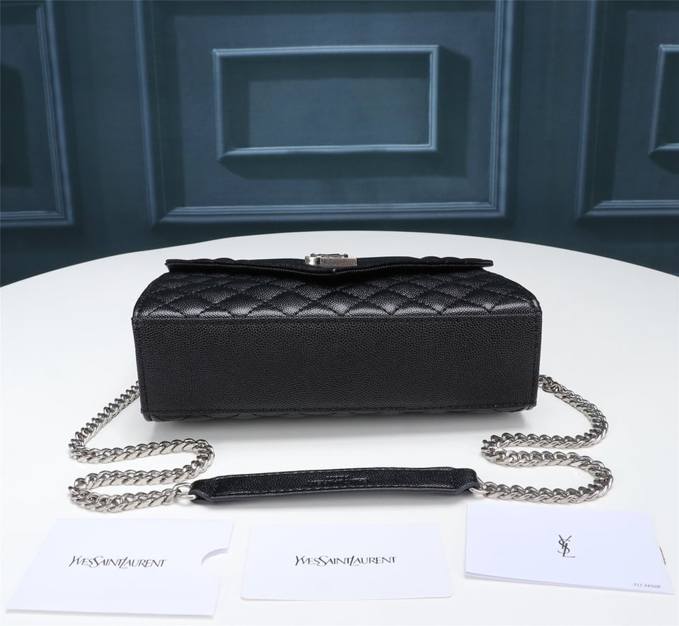 Saint Laurent Envelope Small Bag In Mix Matelasse Grain De Poudre Embossed Black Silver view 7