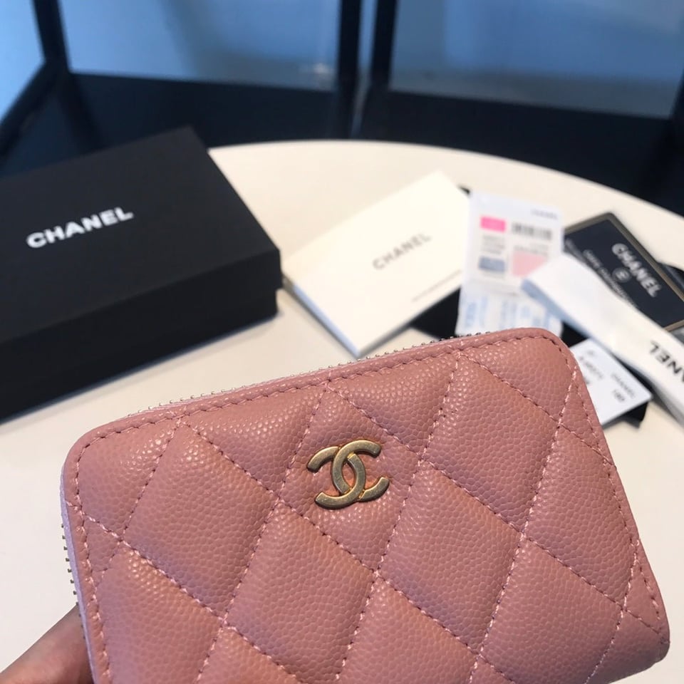Chanel Zipped Coin Basic Purse 11 Peach Calfskin Gold Icon view 4