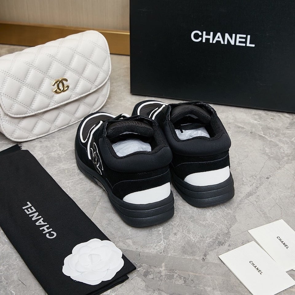 Chanel Suede Reflective Sneakers Black view 3